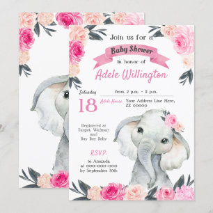 Convites Rapariga Elefante Rosa Floral Rosas Russas Elegant