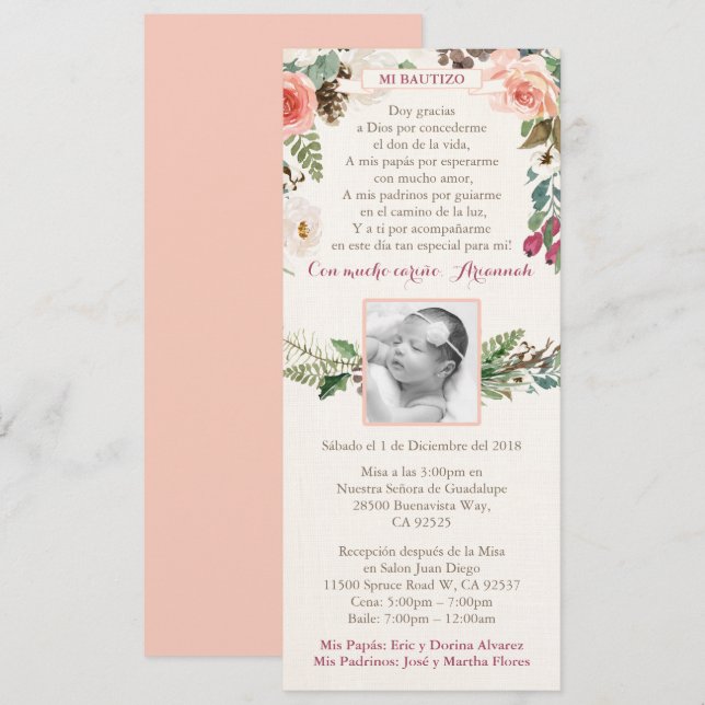 Convites Rapariga Espanhola Bautizo convida para o inverno (Frente/Verso)