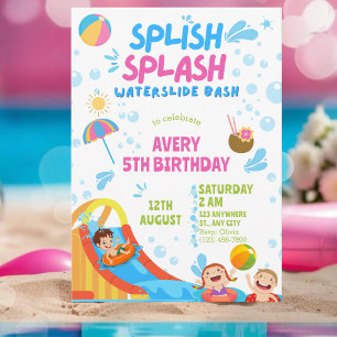 Convites Rapariga Esplish Splash Aniversário da Piscina de