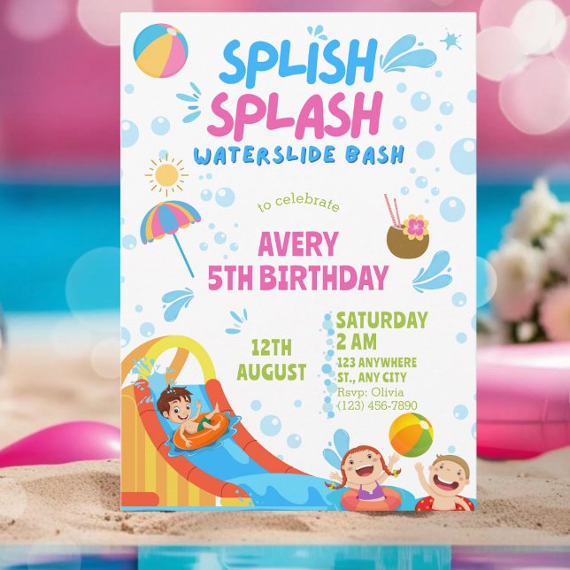 Convites Rapariga Esplish Splash Aniversário da Piscina de  (Criador carregado)