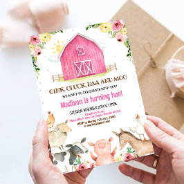 Convites Rapariga Festas Festas de Animais Barnyard Anivers