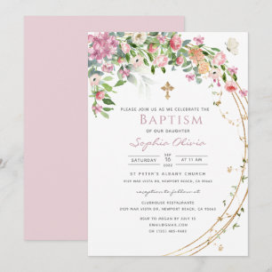 Convites Rapariga Floral Cor de Água Rosa Elegante - Batism