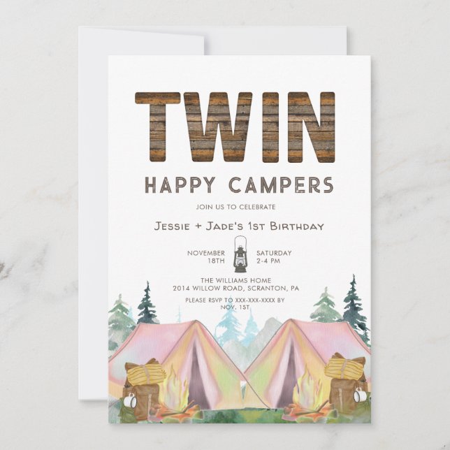 Convites Rapariga gêmeas Russas Feliz Aniversário do Camper (Frente)