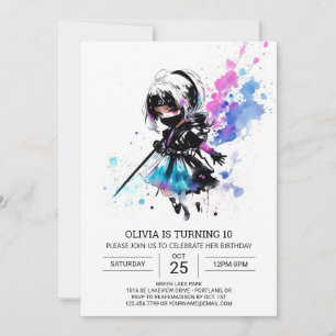 Convites Rapariga Ninja Digital Girl Aniversário