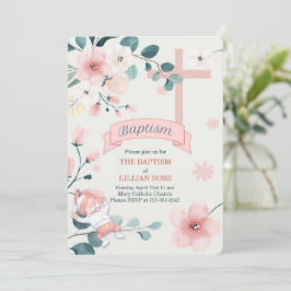 Convites Rapariga Peach Blossomo Cruz Cristã Batismo