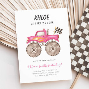 Convites Rapariga Pink Monster Bash Qualquer Aniversário De