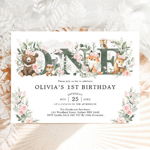 Convites Rapariga primeiro aniversario de Animais da Flores