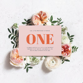 Convites Rapariga Primeiro Aniversário Moderno Pastel Rosa