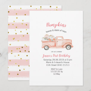 Convites Rapariga primeiro aniversario Rosa Pumpkin Caminhã