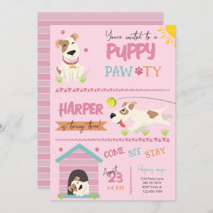 Convites Rapariga Puppy Birthday Pawty
