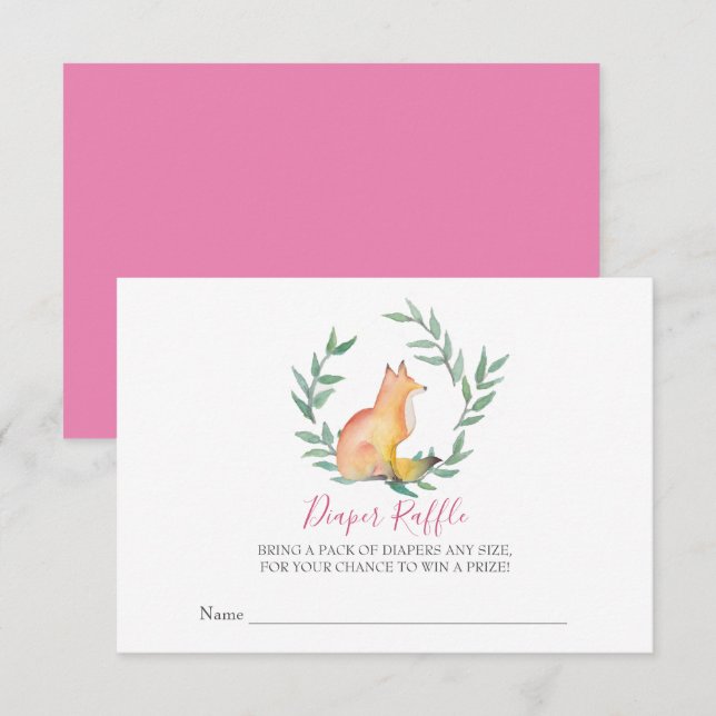 Convites Rapariga Raposa Chá de fraldas Raffle (Frente/Verso)