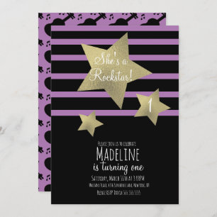 Convites Rapariga Rockstar Guitar Faux Estrela Dourada Aniv