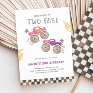 Convites Rapariga Rosa Monstro Dois Aniversário Rápido