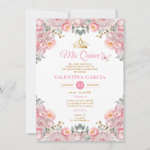 Convites Rapariga Rosa Quinceañera 15 Anos Flores Dourada C
