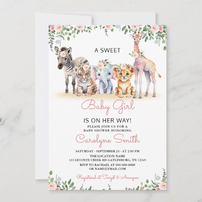 Convites Rapariga Safari Animal Greenerescente Chá de frald (Frente)