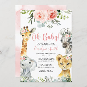 Convites Rapariga Safari Animal Invitation Greenery