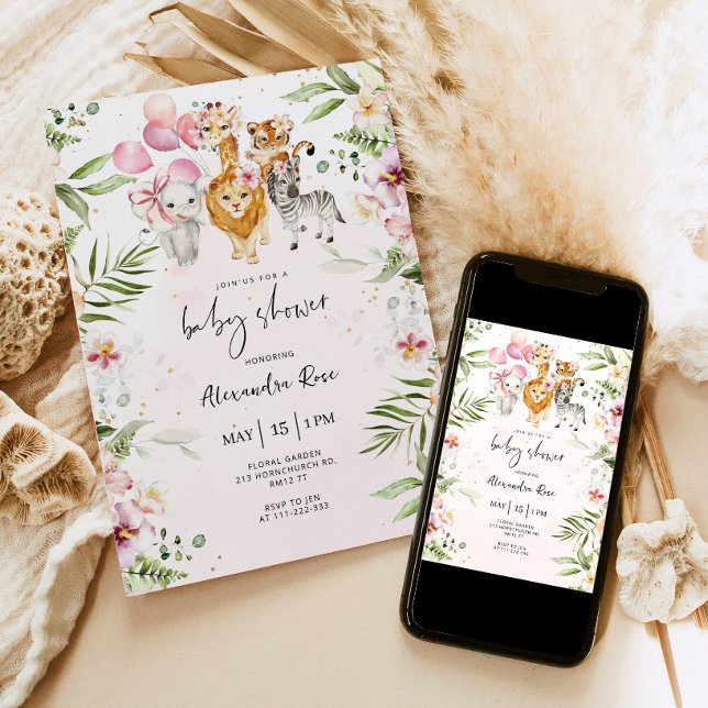 Convites Rapariga Safari - chá de fraldas (Criador carregado)