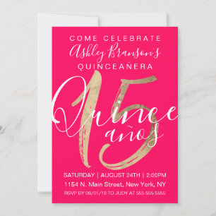 Convites Rapariga Simples Neon Cor-de-Ouro Rosa Quinceañera