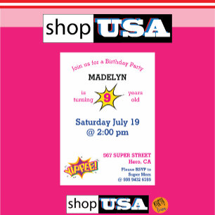 Convites Rapariga Super-Herói Voando 💥 Foto de Aniversário