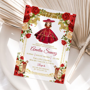 Convites Rapariga Vermelha e Dourada Mexicana Añ no Aniver