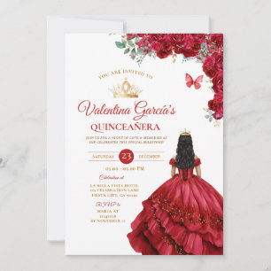 Convites Rapariga Vermelha Quinceañera 15 Anos Flores Doura