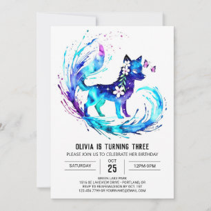 Convites Rapariga Whimsical Wolf Digital Girl Aniversário