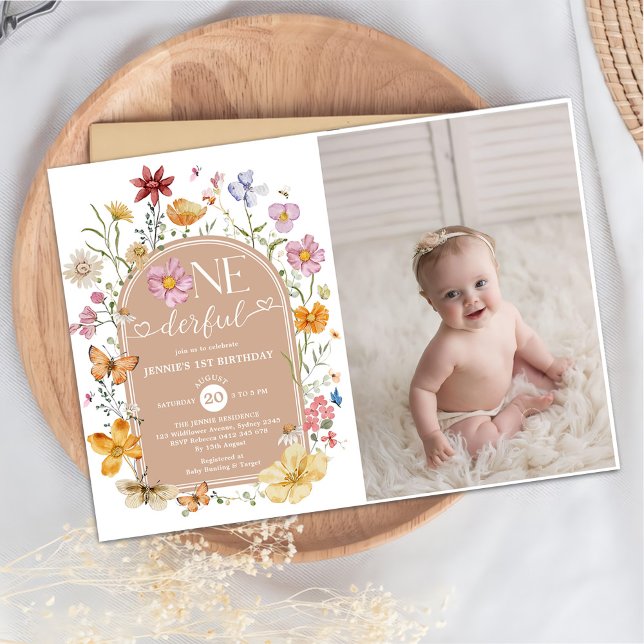 Convites Rapariga Wildflower - Foto de Festa de primeiro an (Criador carregado)