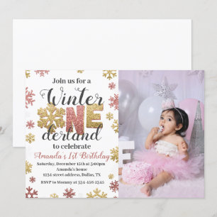 Convites Rapariga Winter Onederland Birthday Invitation Pho