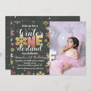 Convites Rapariga Winter Onederland Birthday Invitation Pho