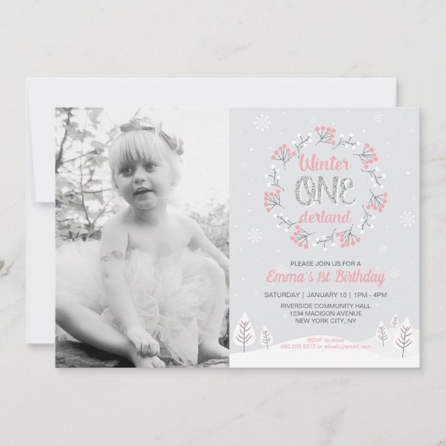Convites Rapariga Winter Onederland Photo primeiro aniversa (Frente)