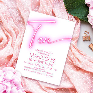 Convites Raparigas 10th Neon Teen Birthday