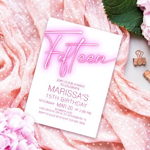 Convites Raparigas 15 Neon Teen Birthday