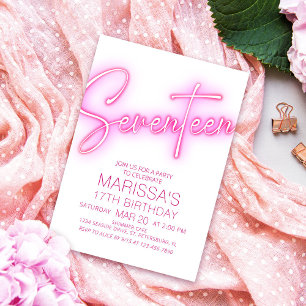 Convites Raparigas 17th Neon Teen Birthday