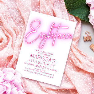 Convites Raparigas 18th Neon Teen Birthday