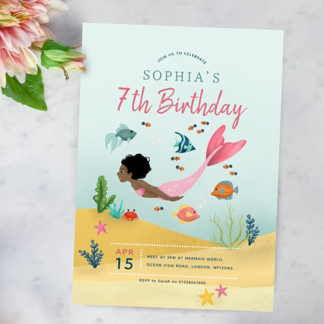 Convites Raparigas 7 de Sereia Afro-Mereia Engraçada (Criador carregado)