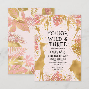 Convites Raparigas aniversário de 3 anos Pastel Cor-de-rosa