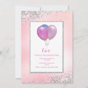 Convites Raparigas Balões da Glittery Aniversário