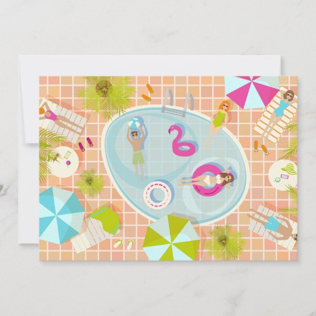 Convites Raparigas Bikini e caras jogando piscina de nataçã (Frente)