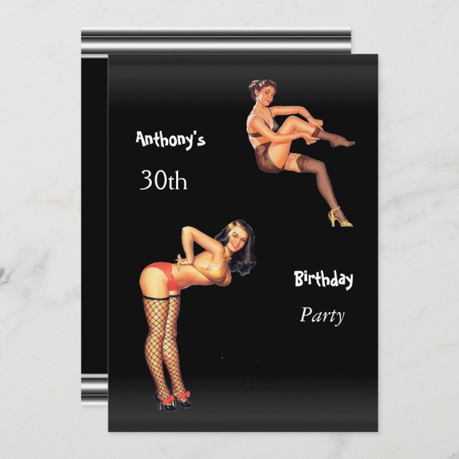 Convites Raparigas de Pin-up de aniversário de 30 anos (Frente/Verso)