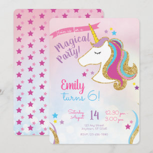 Convites Raparigas do Partido Magnético Glitter Unicorn Ani