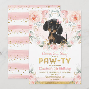 Convites Raparigas Douradas Rosa, Dachshund, Aniversário C