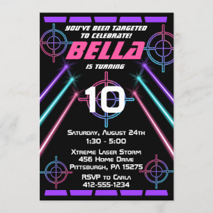 Convites Raparigas Laser Tag Neon Pink Prople Beams Anivers