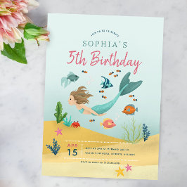 Convites Raparigas Mágicas sob o mar Sereia 5 Aniversário