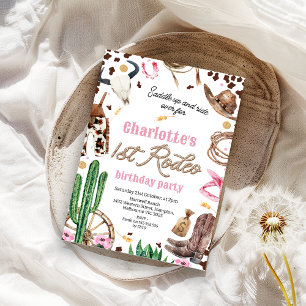 Convites Raparigas Marrom-Rosa Russas 1 rua primeiro aniver