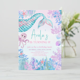 Convites Raparigas Mermaid Bash sob o primeiro aniversario 
