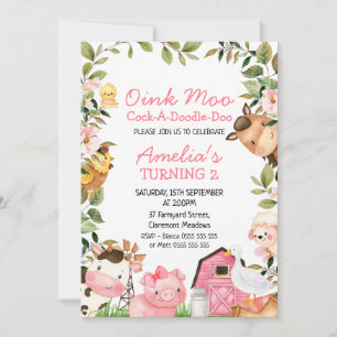 Convites Raparigas Pink Barn Fazenda Pato Folhagem Aniversá