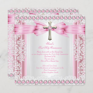 Convites Raparigas Primeira Comunhão Bonito Cor-de-rosa