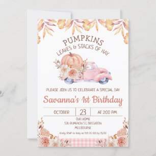 Convites Raparigas Pumpkin Caminhão outono Folhagem Anivers