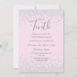Convites Raparigas Rosa-Glitter-Silver 10ª Festa de anivers