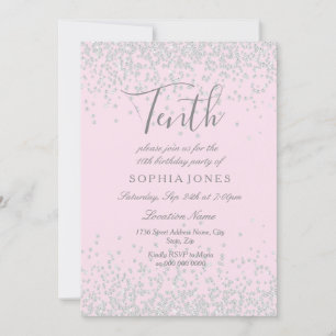 Convites Raparigas Rosa-Glitter-Silver 10ª Festa de anivers
